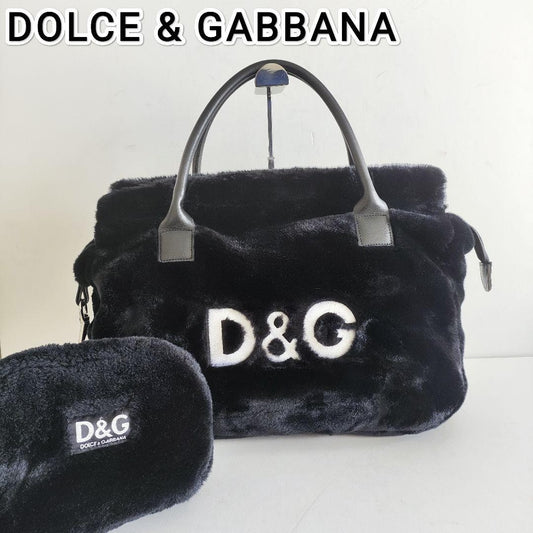Dolce & Gabbana Hand Bag Tote Purse Logo Leather Black Authentic