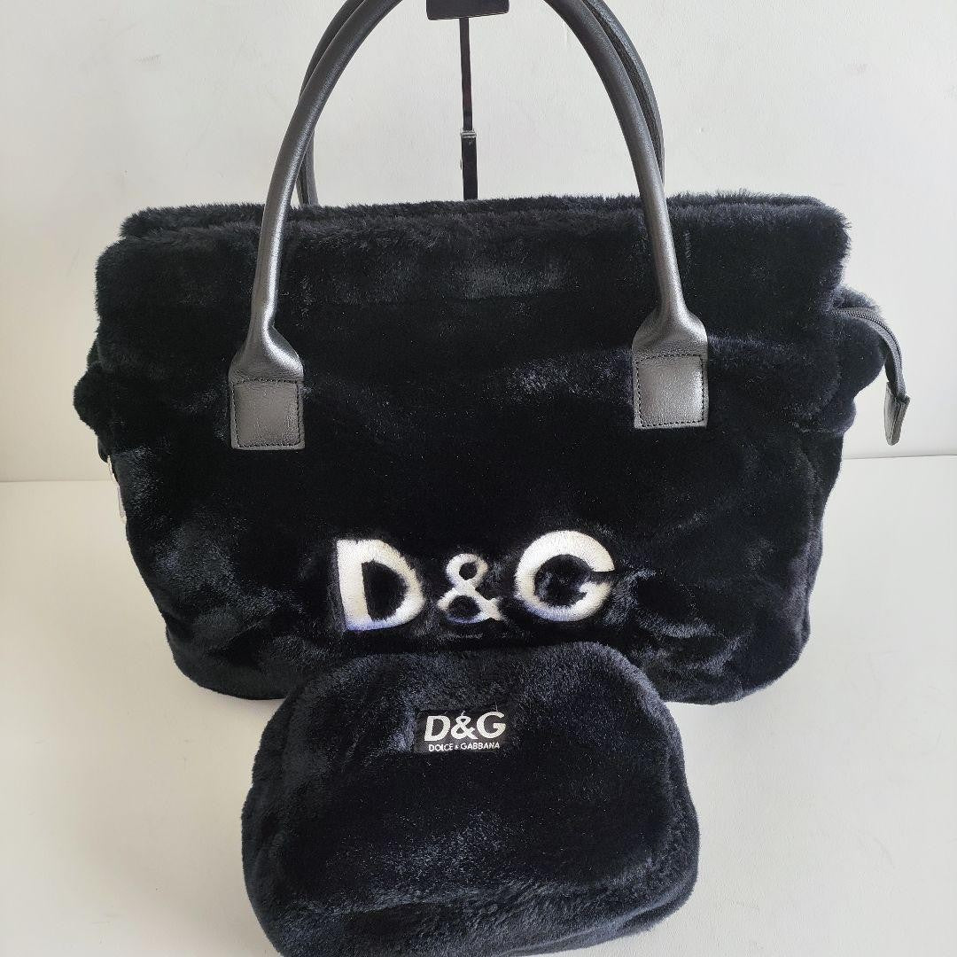 Dolce & Gabbana Hand Bag Tote Purse Logo Leather Black Authentic