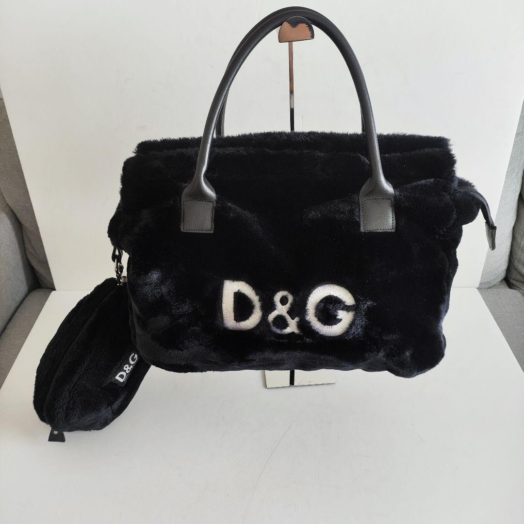 Dolce & Gabbana Hand Bag Tote Purse Logo Leather Black Authentic