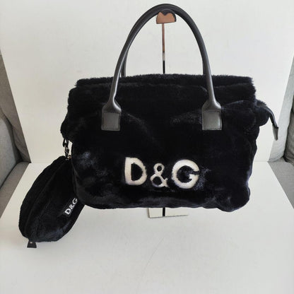 Dolce & Gabbana Hand Bag Tote Purse Logo Leather Black Authentic