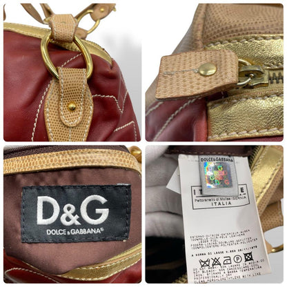 Dolce & Gabbana Shoulder Bag Purse Chain Logo Brown Burgundy Beige Authentic