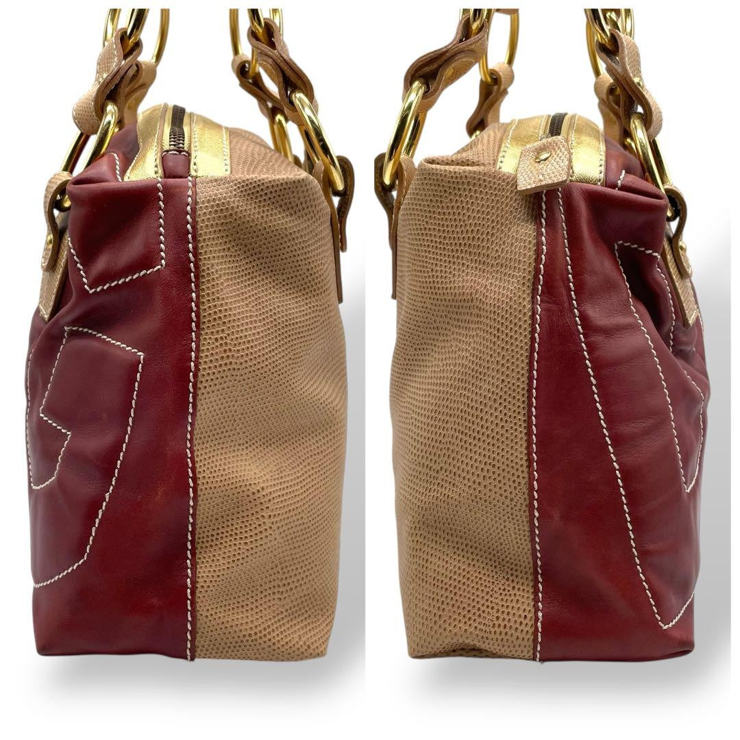 Dolce & Gabbana Shoulder Bag Purse Chain Logo Brown Burgundy Beige Authentic