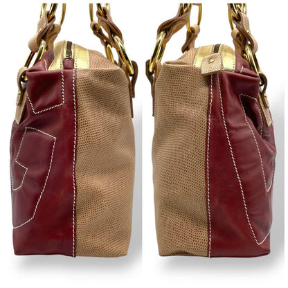 Dolce & Gabbana Shoulder Bag Purse Chain Logo Brown Burgundy Beige Authentic