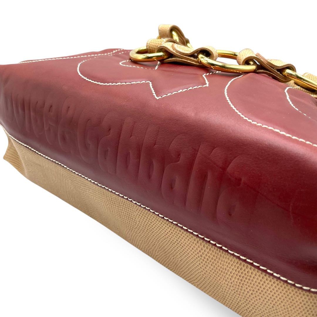 Dolce & Gabbana Shoulder Bag Purse Chain Logo Brown Burgundy Beige Authentic