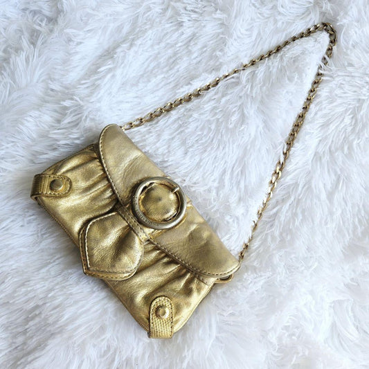 Dolce & Gabbana Accessory Pouch Hand Pouch Leather Canvas Gold Authentic