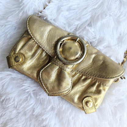 Dolce & Gabbana Accessory Pouch Hand Pouch Leather Canvas Gold Authentic