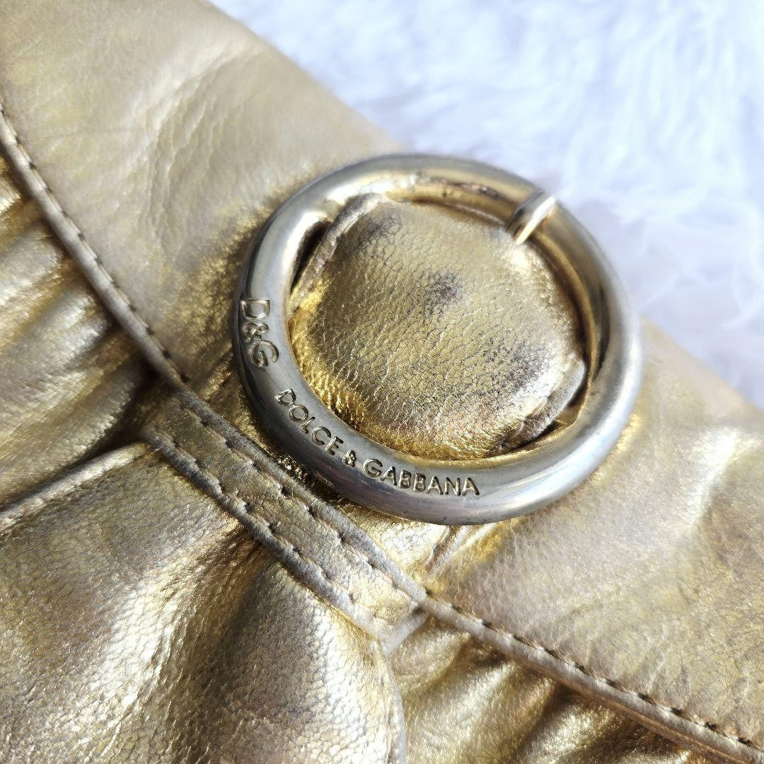 Dolce & Gabbana Accessory Pouch Hand Pouch Leather Canvas Gold Authentic