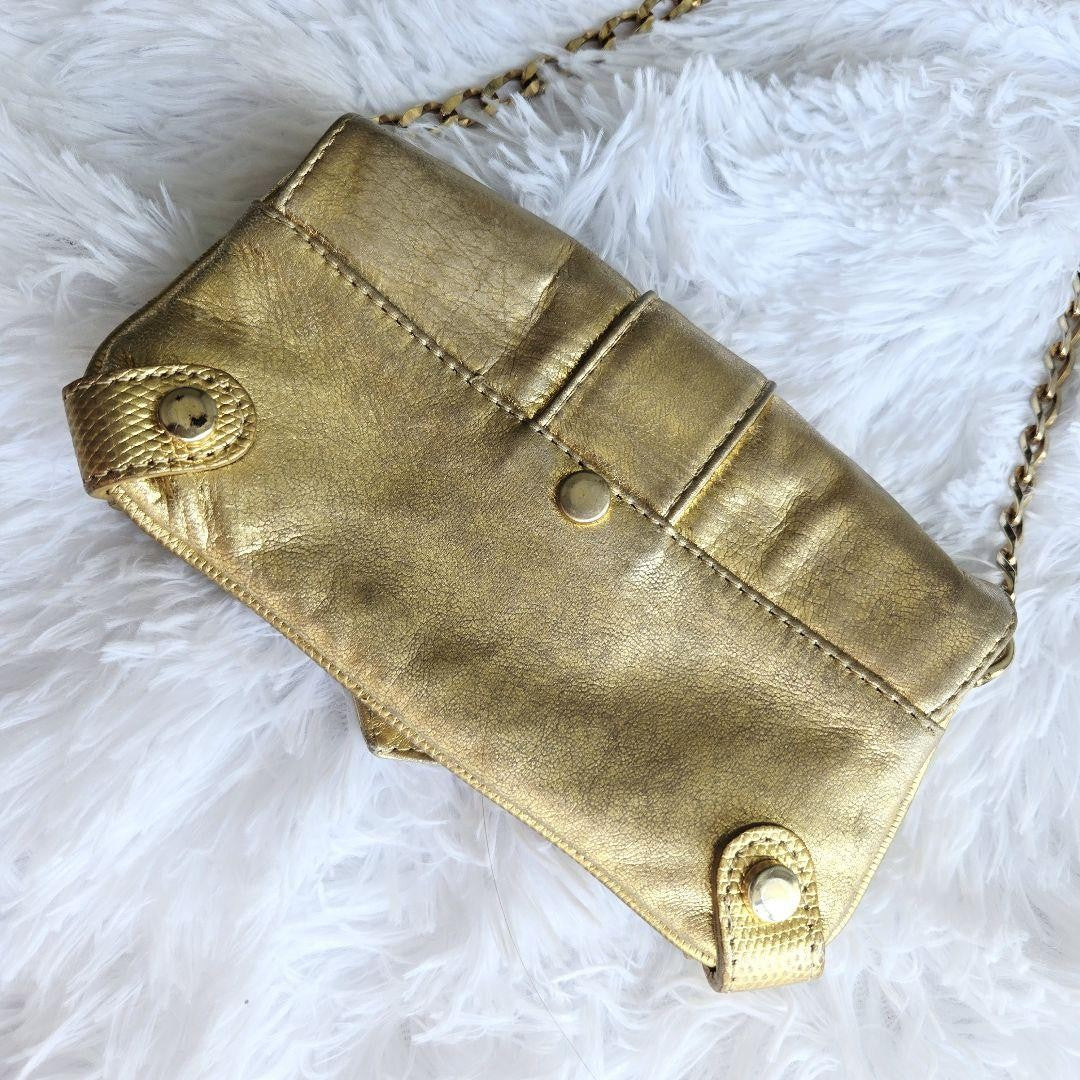 Dolce & Gabbana Accessory Pouch Hand Pouch Leather Canvas Gold Authentic