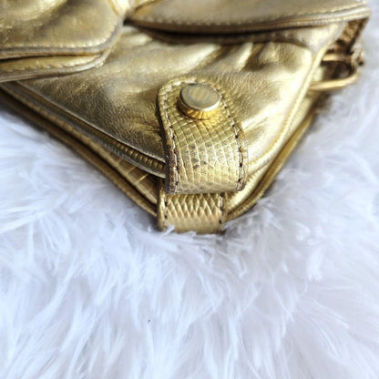 Dolce & Gabbana Accessory Pouch Hand Pouch Leather Canvas Gold Authentic