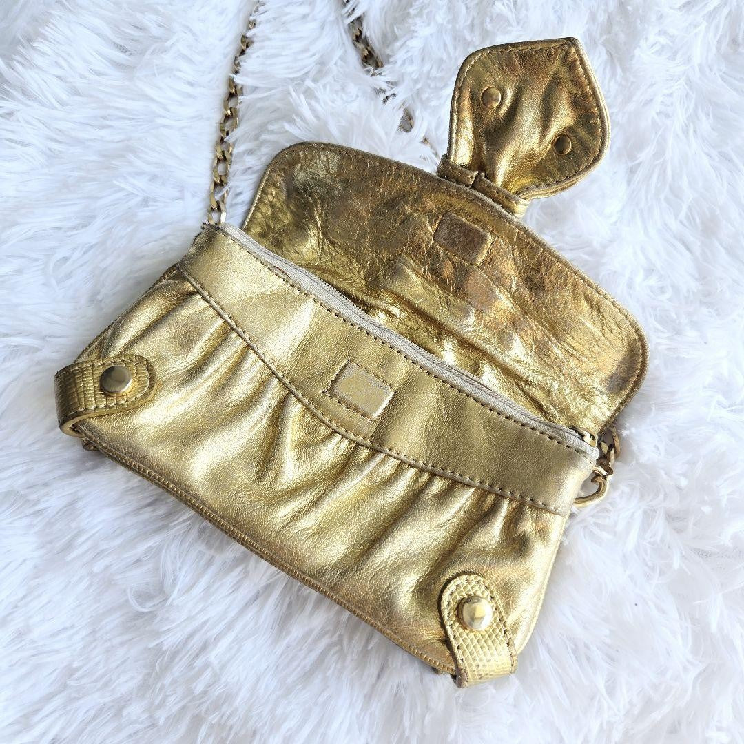 Dolce & Gabbana Accessory Pouch Hand Pouch Leather Canvas Gold Authentic