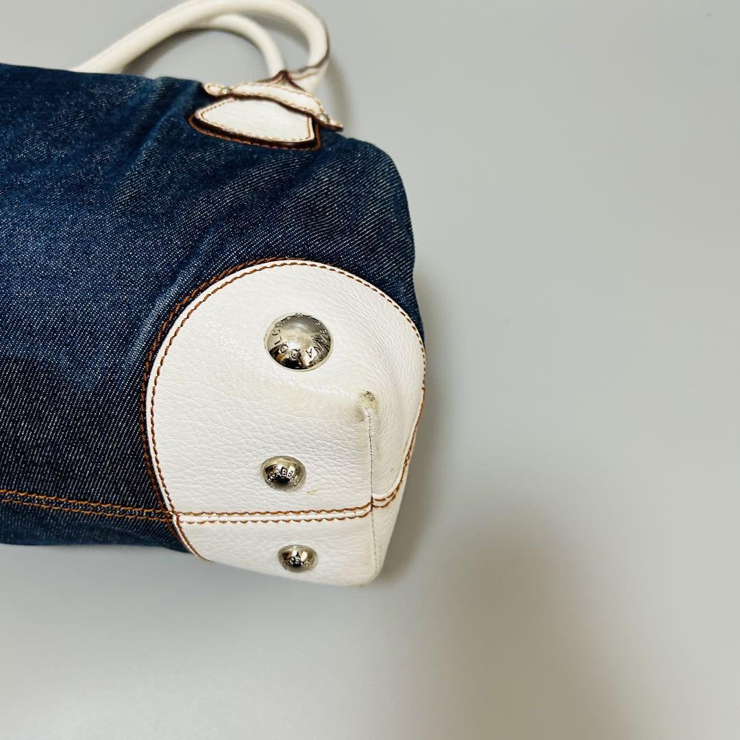 Dolce & Gabbana Hand Bag Tote Purse Denim Leather Blue White Authentic