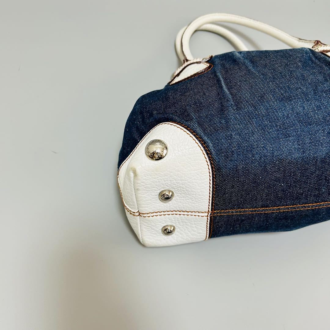 Dolce & Gabbana Hand Bag Tote Purse Denim Leather Blue White Authentic