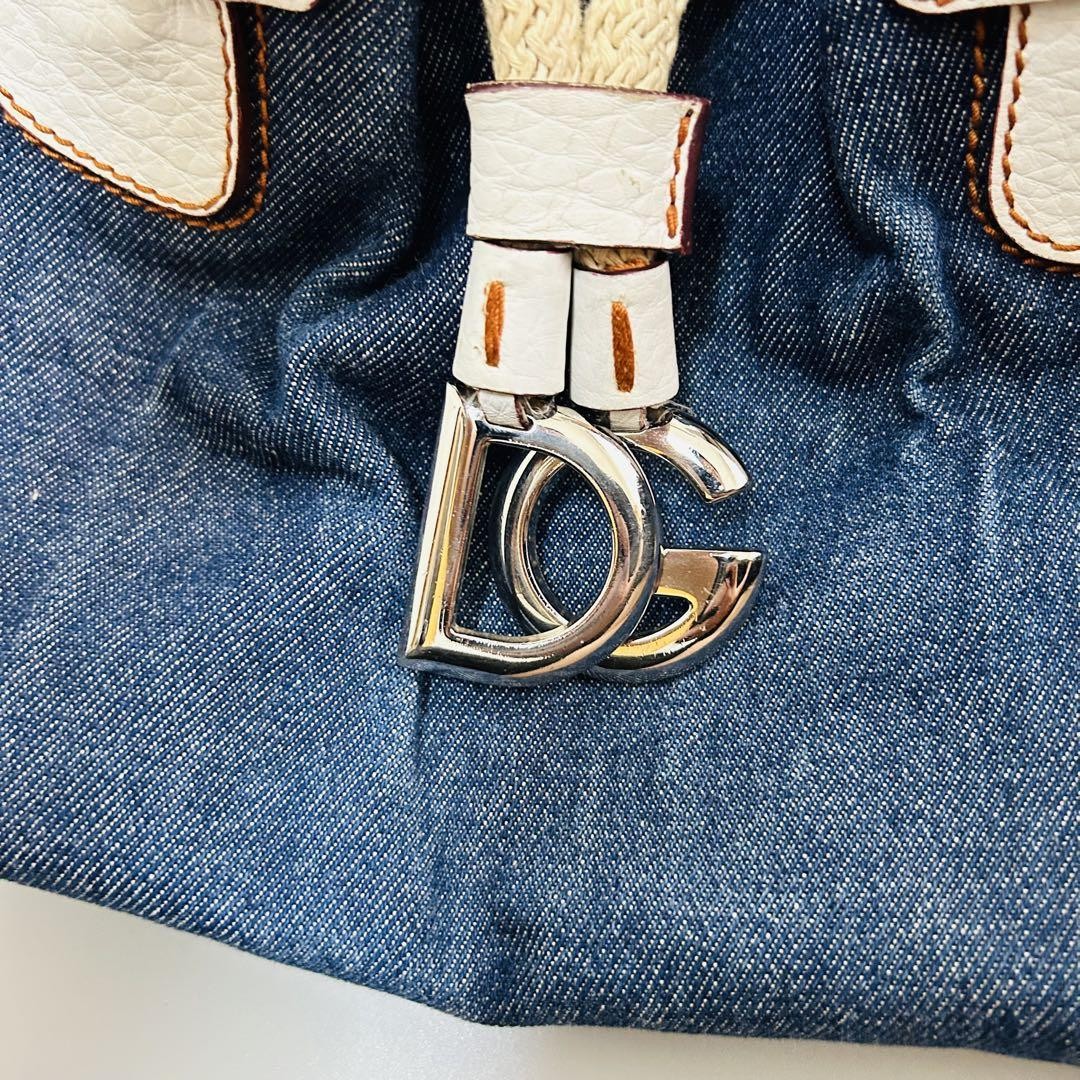 Dolce & Gabbana Hand Bag Tote Purse Denim Leather Blue White Authentic