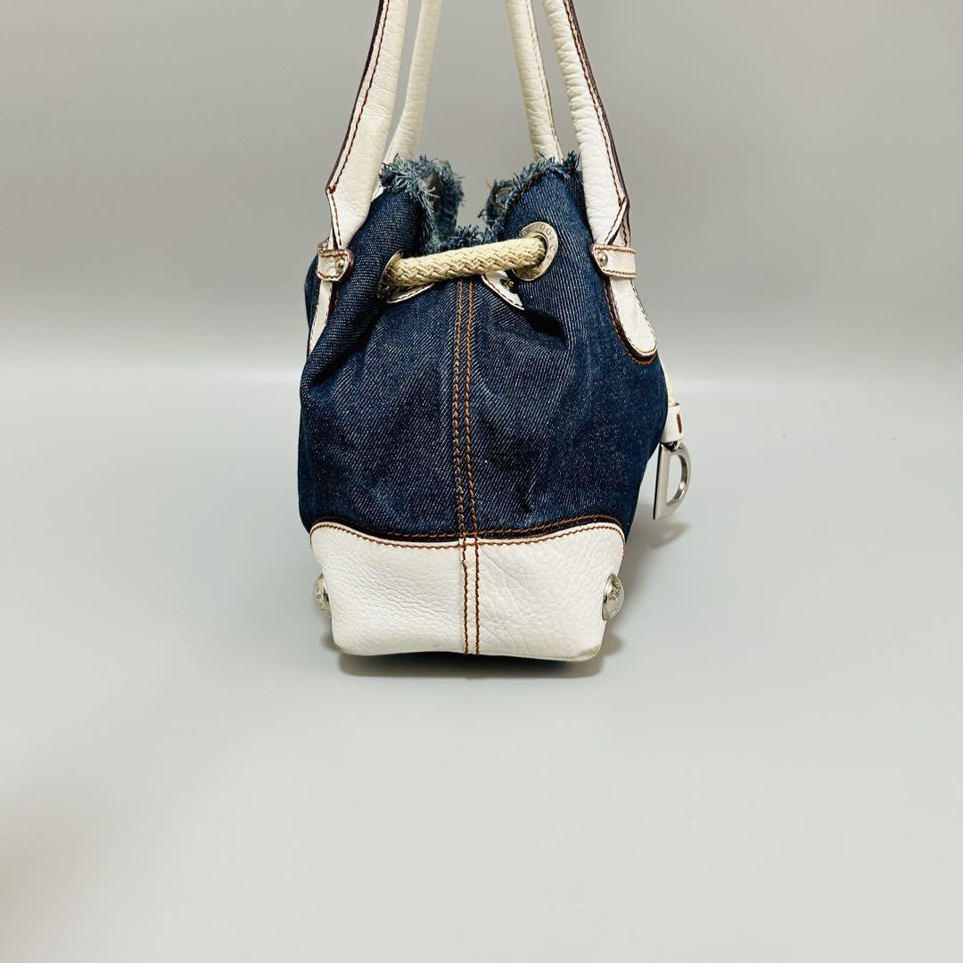 Dolce & Gabbana Hand Bag Tote Purse Denim Leather Blue White Authentic