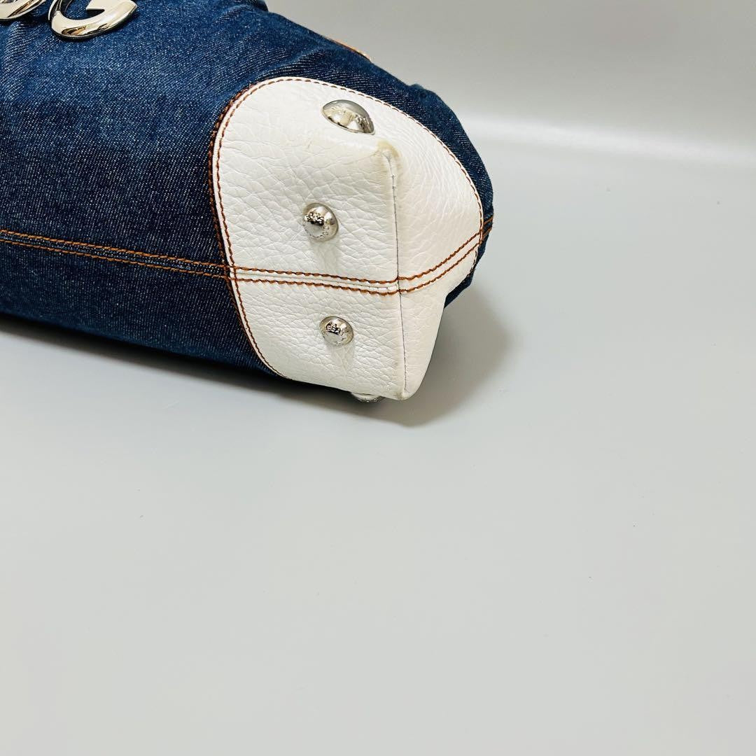 Dolce & Gabbana Hand Bag Tote Purse Denim Leather Blue White Authentic