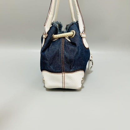 Dolce & Gabbana Hand Bag Tote Purse Denim Leather Blue White Authentic