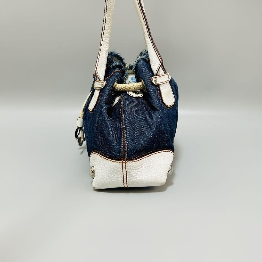Dolce & Gabbana Hand Bag Tote Purse Denim Leather Blue White Authentic