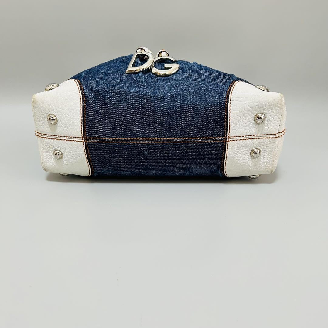 Dolce & Gabbana Hand Bag Tote Purse Denim Leather Blue White Authentic