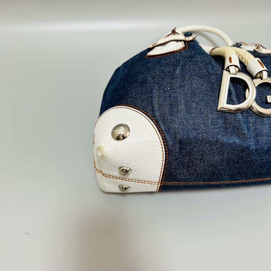 Dolce & Gabbana Hand Bag Tote Purse Denim Leather Blue White Authentic