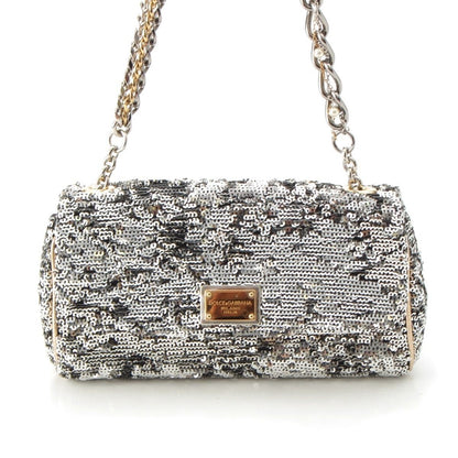 Dolce & Gabbana Shoulder Bag Purse Leopard Sequins Silver Authentic