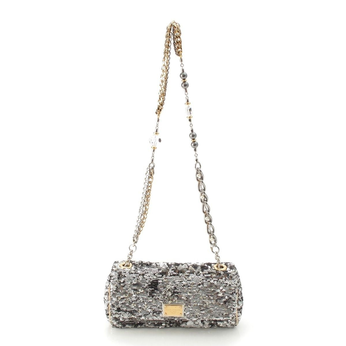 Dolce & Gabbana Shoulder Bag Purse Leopard Sequins Silver Authentic