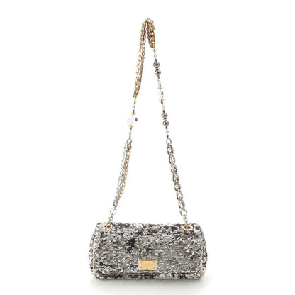 Dolce & Gabbana Shoulder Bag Purse Leopard Sequins Silver Authentic