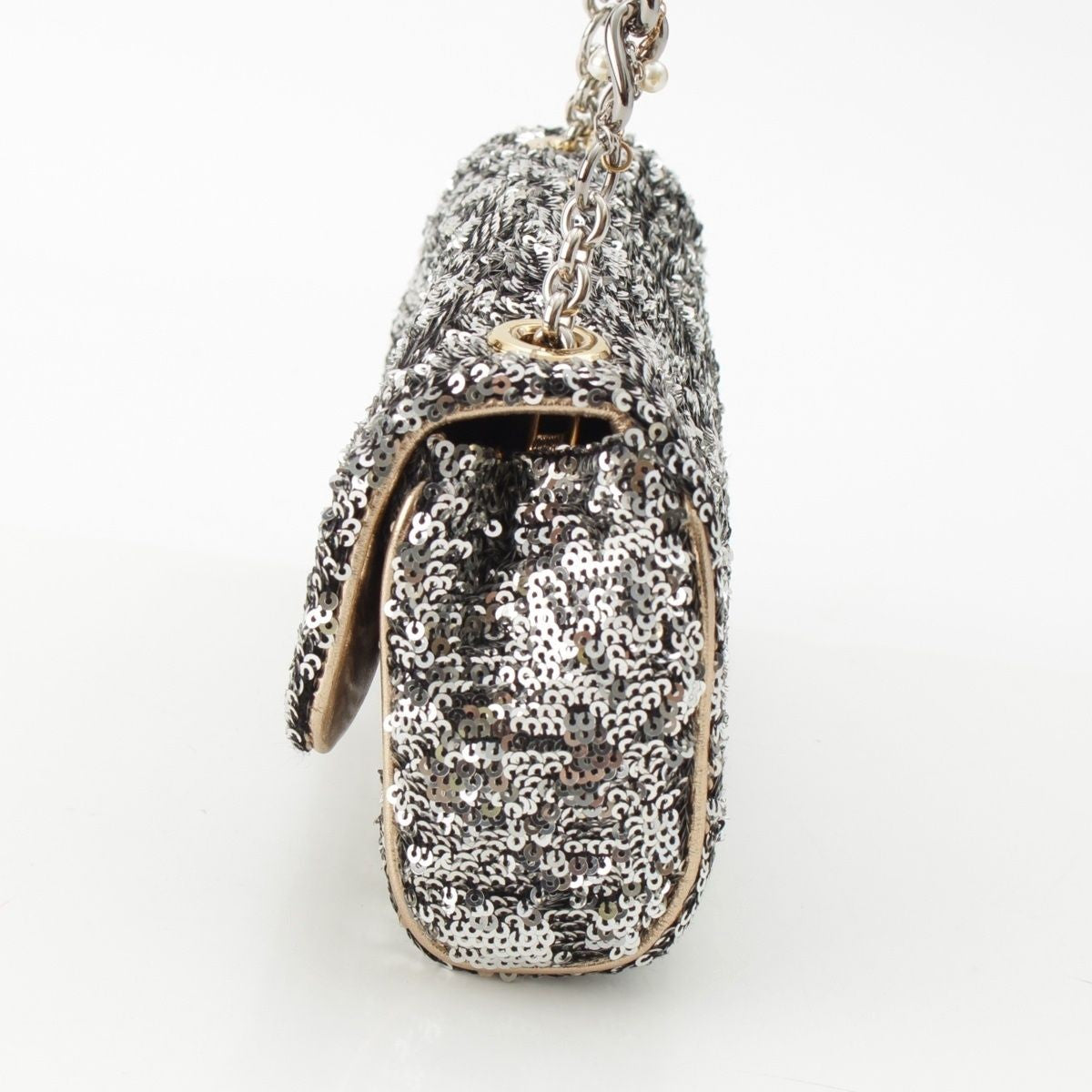 Dolce & Gabbana Shoulder Bag Purse Leopard Sequins Silver Authentic