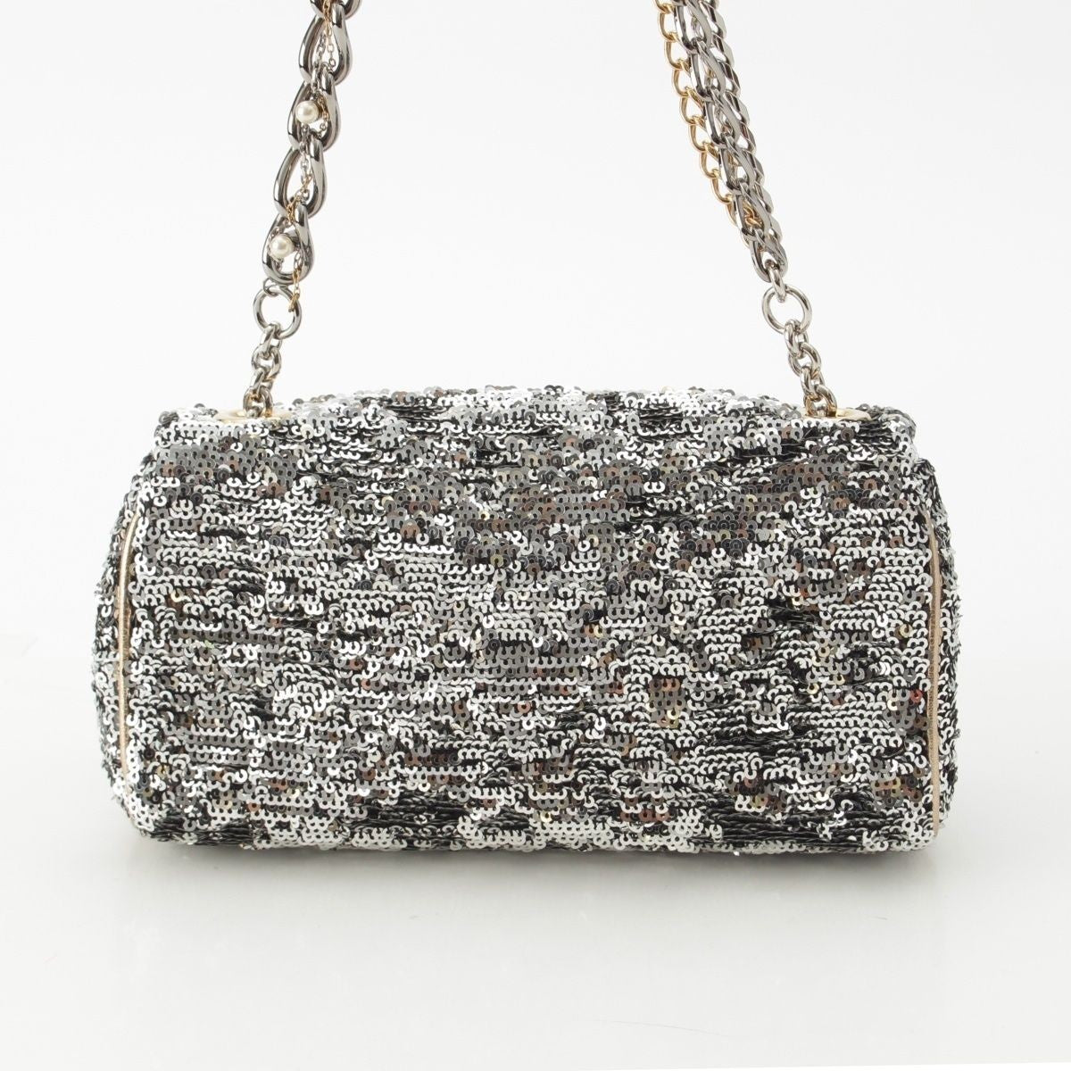 Dolce & Gabbana Shoulder Bag Purse Leopard Sequins Silver Authentic