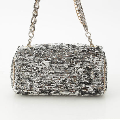 Dolce & Gabbana Shoulder Bag Purse Leopard Sequins Silver Authentic