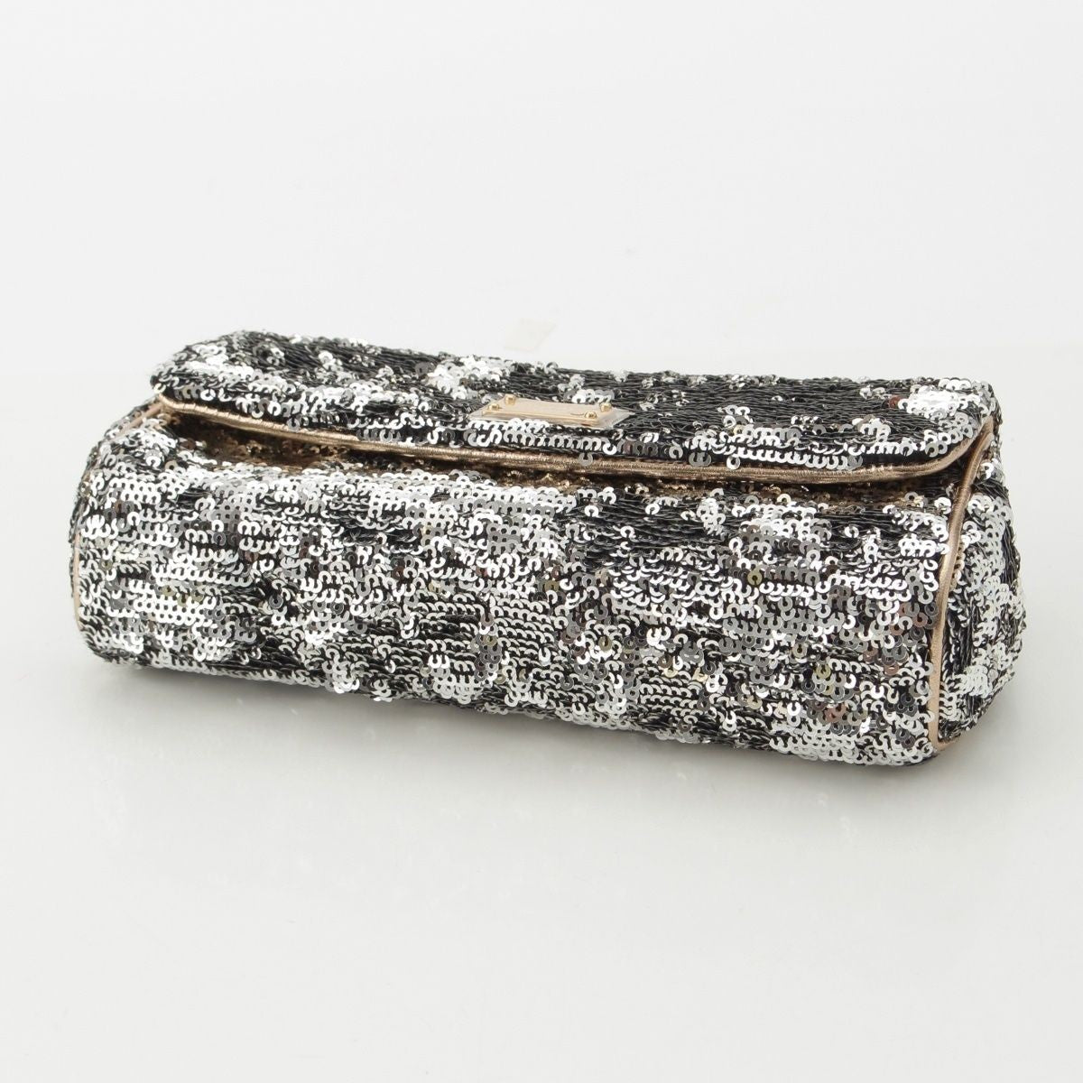 Dolce & Gabbana Shoulder Bag Purse Leopard Sequins Silver Authentic