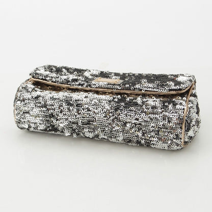 Dolce & Gabbana Shoulder Bag Purse Leopard Sequins Silver Authentic