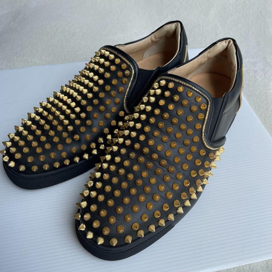 Christian Louboutin Slip-ons Shoes Sneakers Studs EU 41 US 8 Leather Black Auth