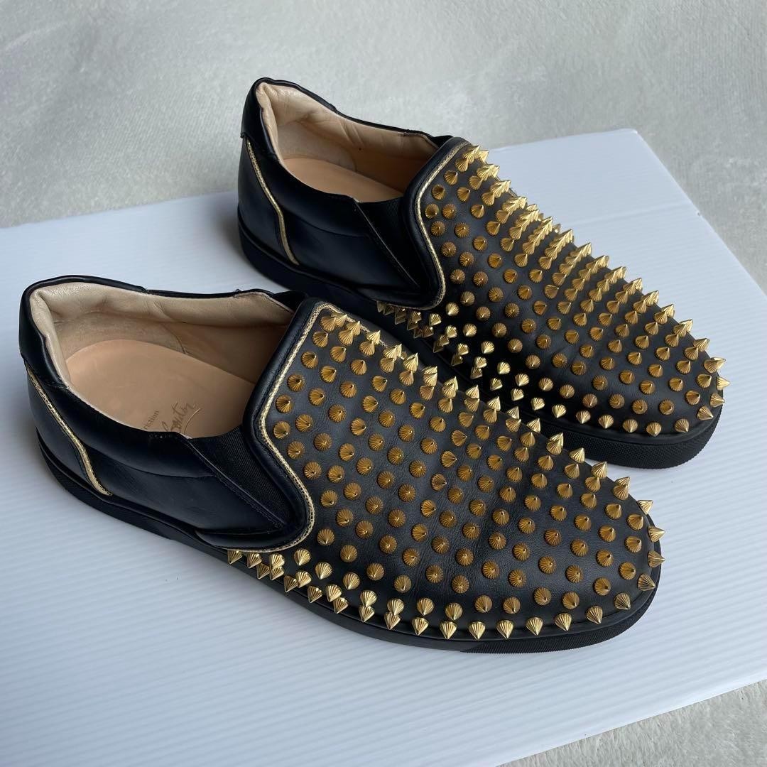 Christian Louboutin Slip-ons Shoes Sneakers Studs EU 41 US 8 Leather Black Auth
