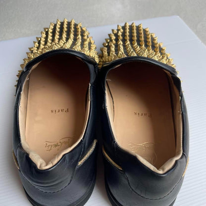 Christian Louboutin Slip-ons Shoes Sneakers Studs EU 41 US 8 Leather Black Auth