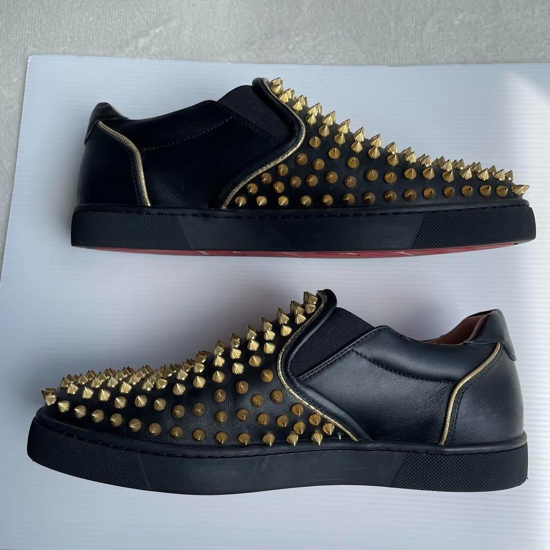 Christian Louboutin Slip-ons Shoes Sneakers Studs EU 41 US 8 Leather Black Auth