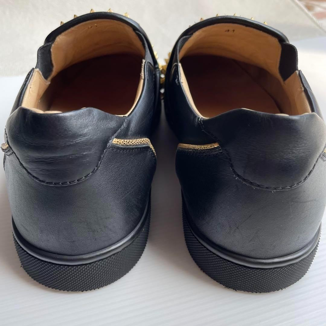 Christian Louboutin Slip-ons Shoes Sneakers Studs EU 41 US 8 Leather Black Auth