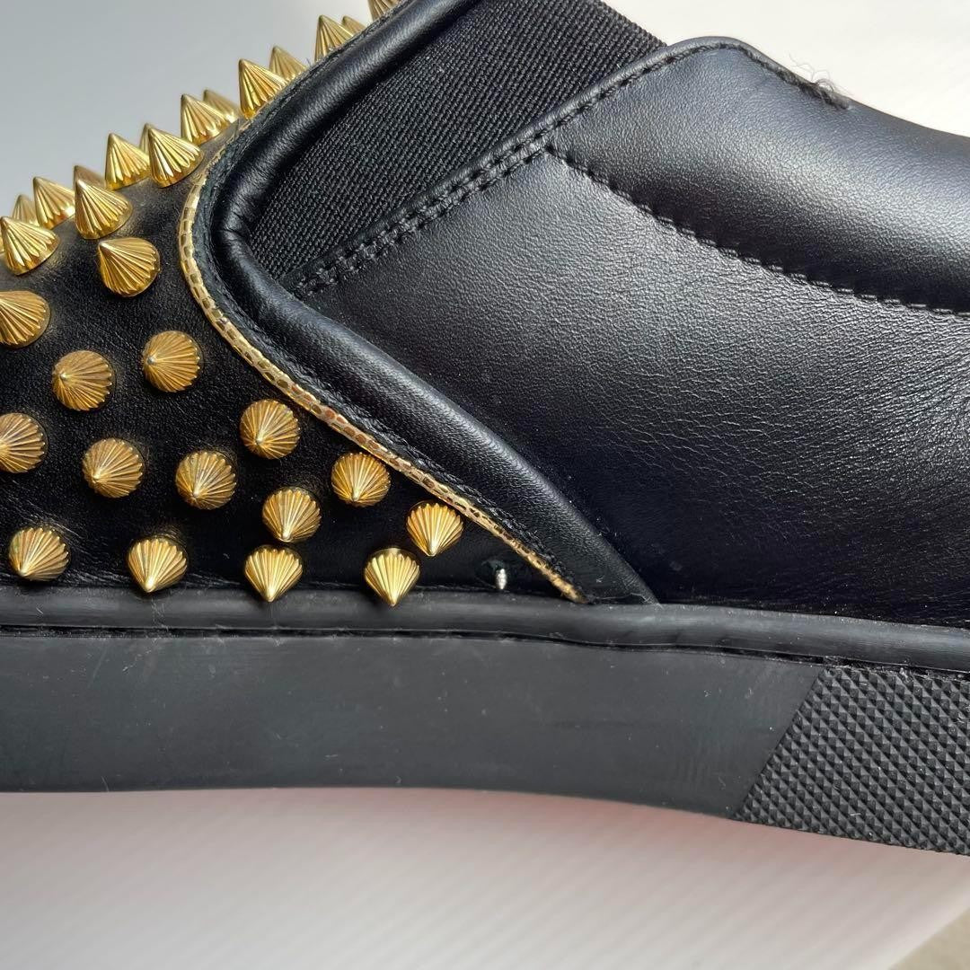 Christian Louboutin Slip-ons Shoes Sneakers Studs EU 41 US 8 Leather Black Auth