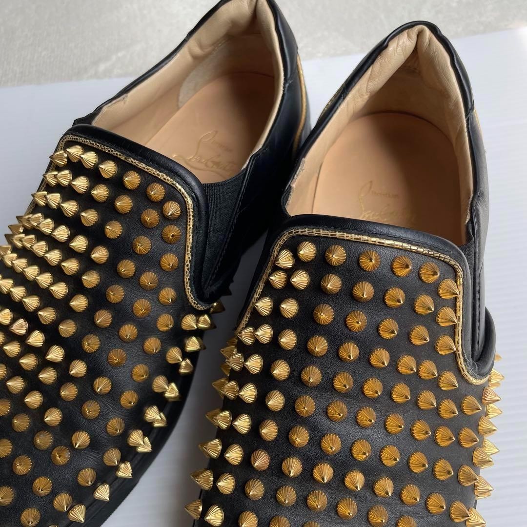 Christian Louboutin Slip-ons Shoes Sneakers Studs EU 41 US 8 Leather Black Auth
