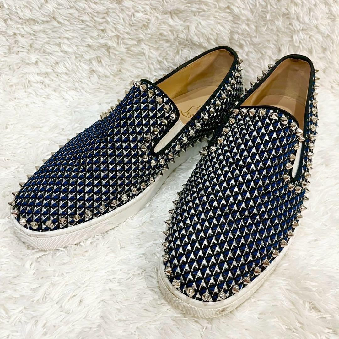 Christian Louboutin Slip-ons Shoes Sneakers Studs EU 41 US 8 Black Navy Silver