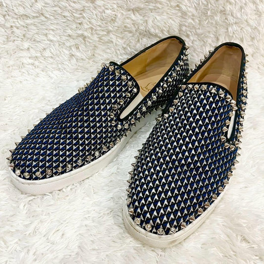 Christian Louboutin Slip-ons Shoes Sneakers Studs EU 41 US 8 Black Navy Silver