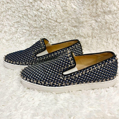 Christian Louboutin Slip-ons Shoes Sneakers Studs EU 41 US 8 Black Navy Silver