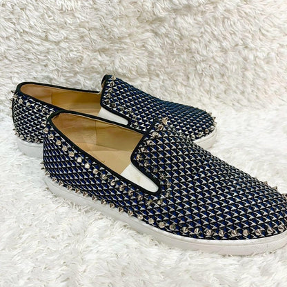 Christian Louboutin Slip-ons Shoes Sneakers Studs EU 41 US 8 Black Navy Silver