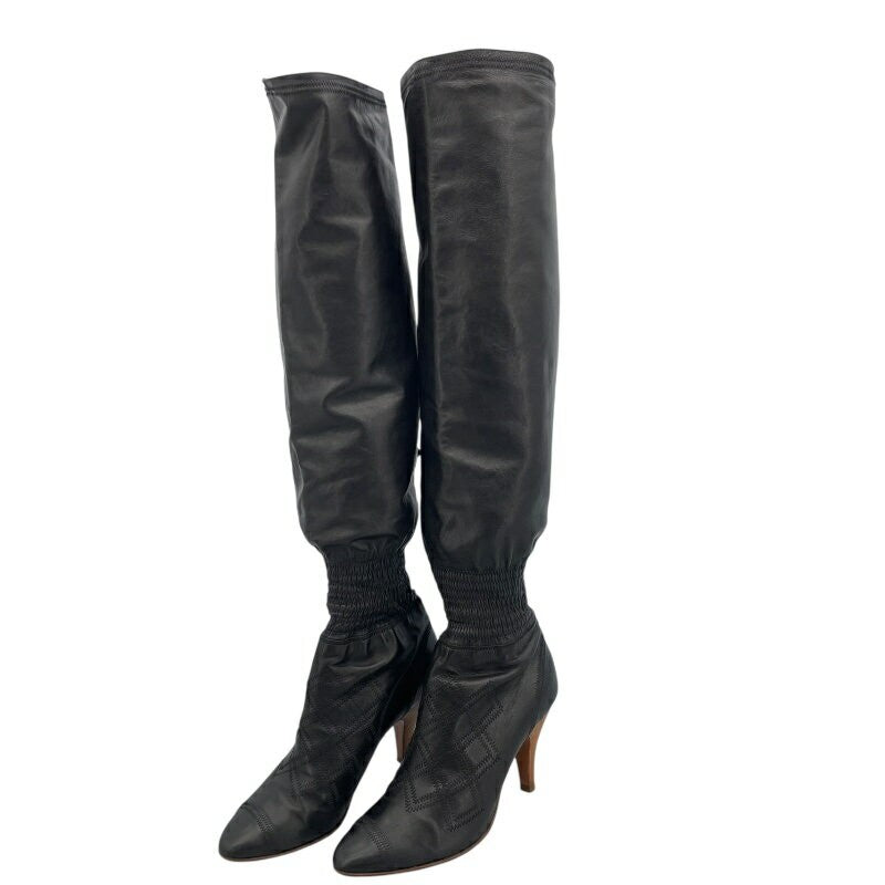 CHANEL Long Boots Shoes EU 38 US 8 Leather Black Authentic