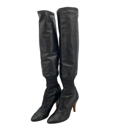 CHANEL Long Boots Shoes EU 38 US 8 Leather Black Authentic