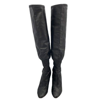 CHANEL Long Boots Shoes EU 38 US 8 Leather Black Authentic