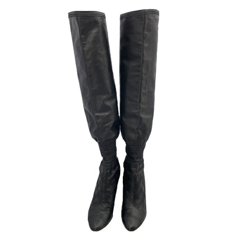 CHANEL Long Boots Shoes EU 38 US 8 Leather Black Authentic