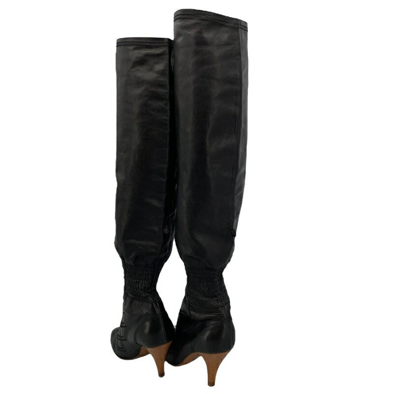 CHANEL Long Boots Shoes EU 38 US 8 Leather Black Authentic
