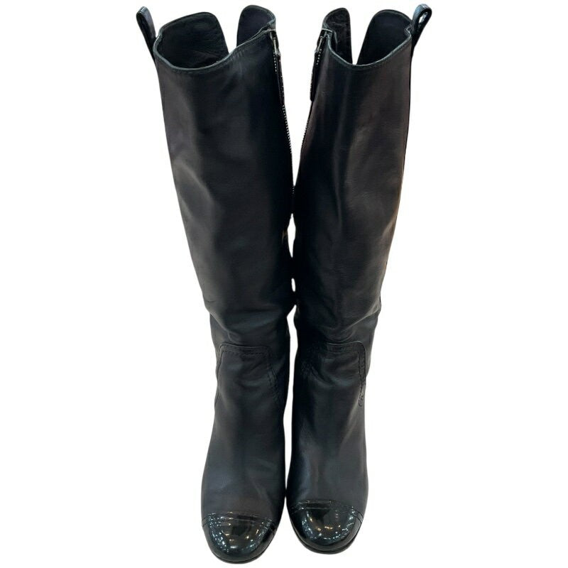 CHANEL Long Boots Shoes EU 37 US 7 Leather Black Authentic