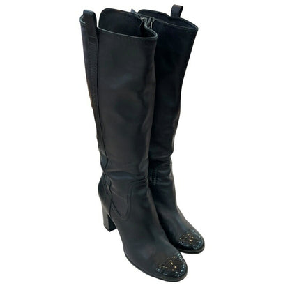 CHANEL Long Boots Shoes EU 37 US 7 Leather Black Authentic