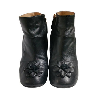 CHANEL Short Boots Shoes Cocomark EU 36.5 US 6.5 Leather Black Authentic